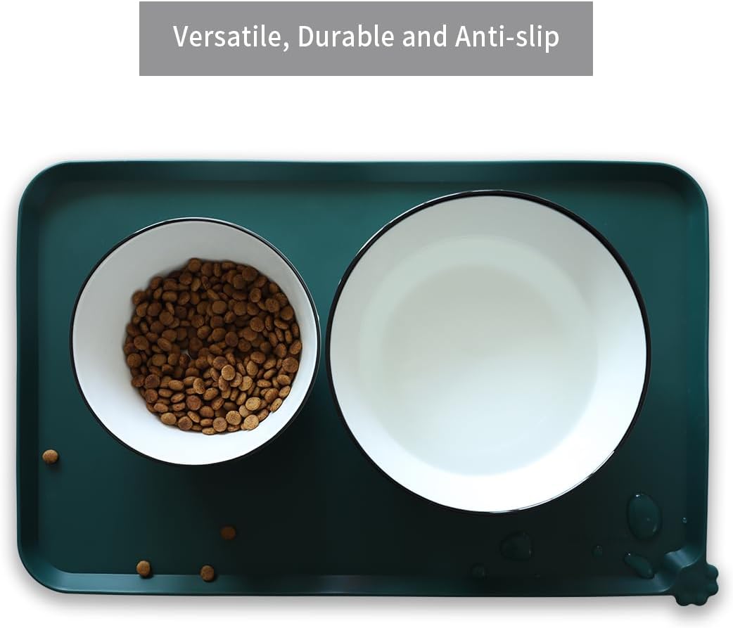 Hoki Found Silicone Pet Food Mats Tray - High-Lips Pet Dog Cat Bowl Mats - Dog Pet Cat Feeding Mat - Waterproof Dog Cat Food Mats -Pet Water Mats for Floors - Dark Cedar - Pet Explorer