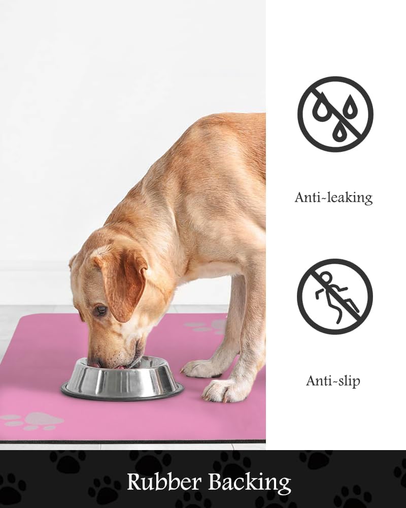 Pet Feeding Mat-Absorbent Dog Mat for Food and Water Bowl-No Stains Quick Dry Water Dispenser Mat-Dog Accessories Pet Supplies-Bowl for Messy Drinkers（BRIGHTPINK,23"x34" - Pet Explorer