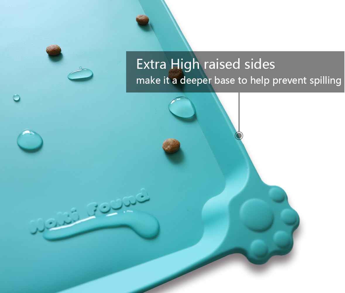 Hoki Found Silicone Non Slip Pet Feeding Mats - Dog Cat Bowl Placemats - Waterproof Food Mats for Floors - Teal - Pet Explorer