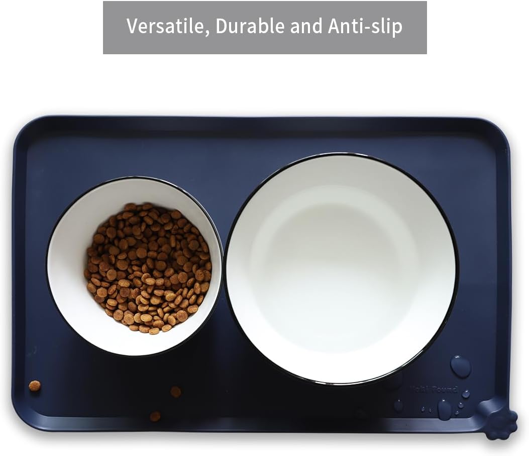 Hoki Found Silicone Pet Food Mats Tray - High-Lips Pet Dog Cat Bowl Mats - Dog Pet Cat Feeding Mat - Waterproof Dog Cat Food Mats -Pet Water Mats for Floors - French Navy - Pet Explorer