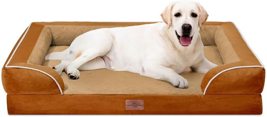 Comfort Expression Orthopedic Dog Beds for Extra Large Dogs, PV Washable Dogs Sofa Beds Jumbo, Waterproof Dog Bed with Removable Cover & Non-Slip Bottom(Jumbo,Caramel) - Pet Explorer