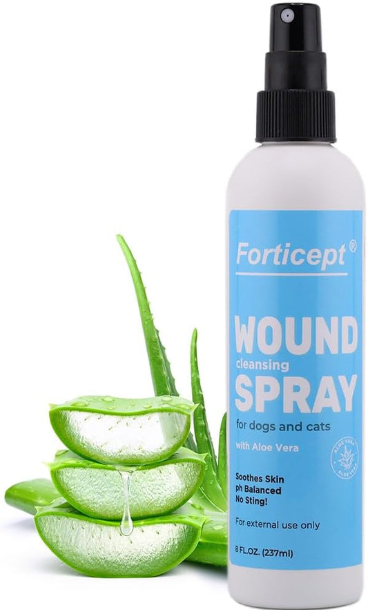 Forticept Hot Spot Spray for Dogs Cats & Horses, Itch Relief Wound Cleanser with Aloe Vera, 8 oz - Pet Explorer