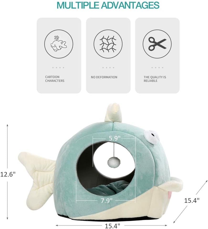 Lcybem Cat Beds for Indoor Cats - Cat Bed Cave with Removable Washable Cushioned Pillow, Calming Cozy Soft Cat Cave, Cute Friendly Dolphin Cat Houses for Indoor Cats No Deformation Pet Bed, L - Pet Explorer