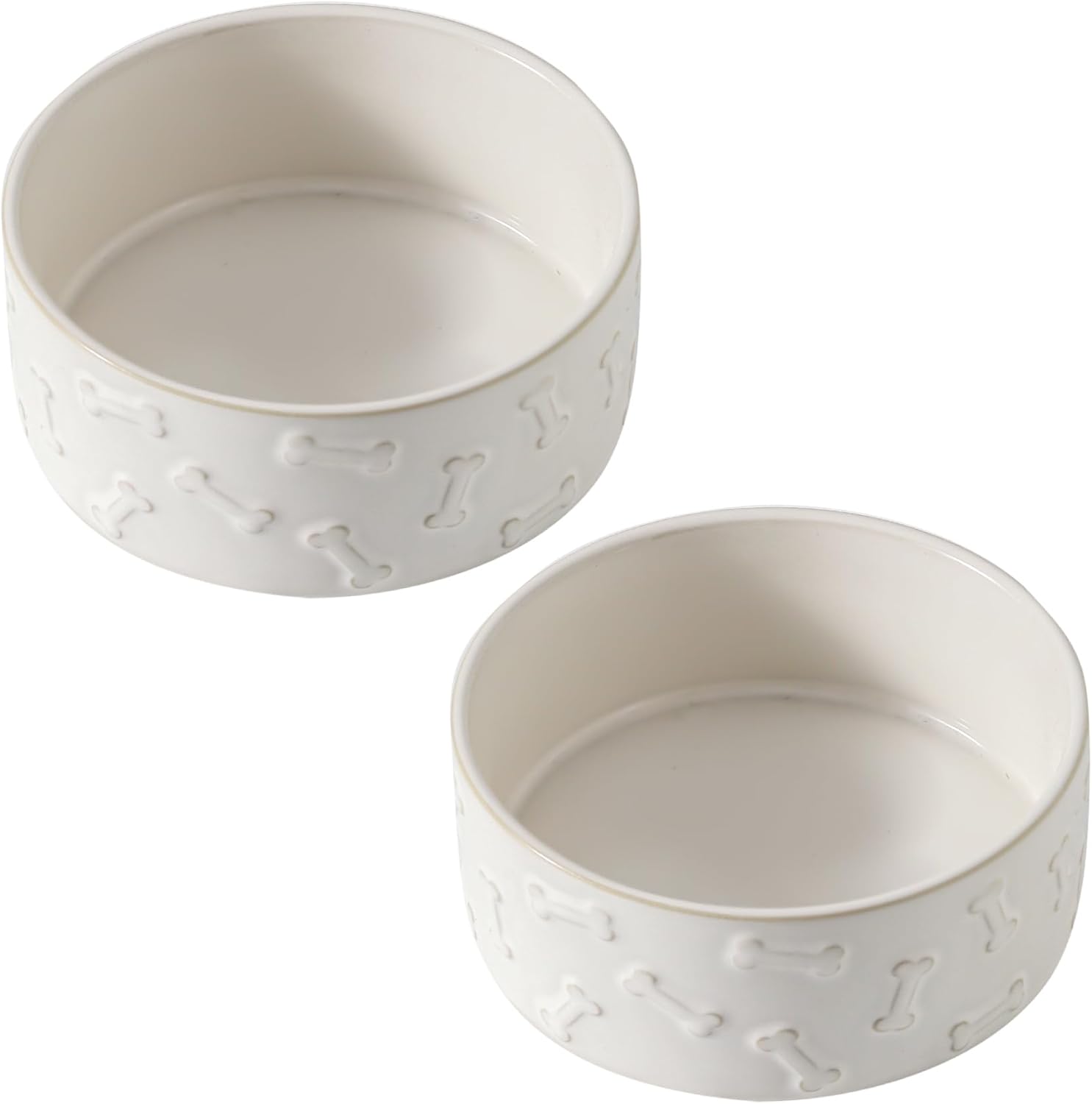 UBEE Ceramic Dog Bowl Set of 2, 5.1 inch Dog Food Bowl with Bone Pattern, Pet Food Water Dish Feeding for Small Dogs and Large Cat, White - Pet Explorer