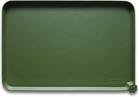 Hoki Found X-Large Silicone Pet Food Mats Tray - Non Slip Dog Cat Bowl Mats Placemat - Pet Feeding Mat - Waterproof Dog Food Mats -Pet Water Mats for Carpet -Dark Olive - Pet Explorer