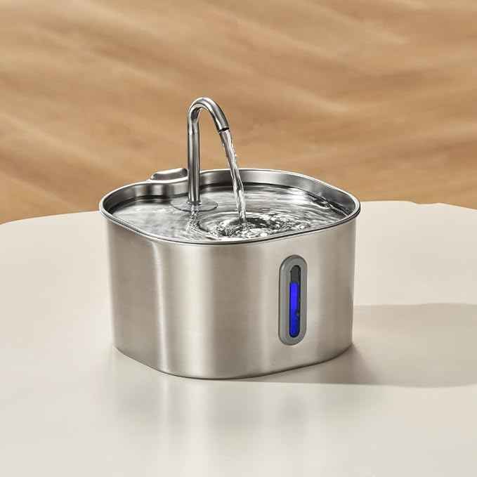 Stainless Steel Cat Water Fountain Automatic Drinking Fountain, Quiet Circulating Water Bowl, Dishwasher Safe, Indoor Pet Fountain for Hydrated Healthy Cats (Stainless Steel, 2.2L Corded)