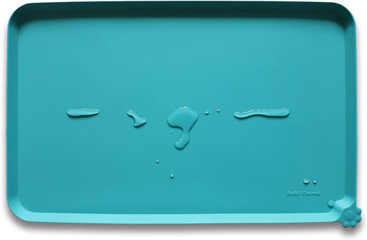 Hoki Found Silicone Non Slip Pet Feeding Mats - Dog Cat Bowl Placemats - Waterproof Food Mats for Floors - Teal - Pet Explorer