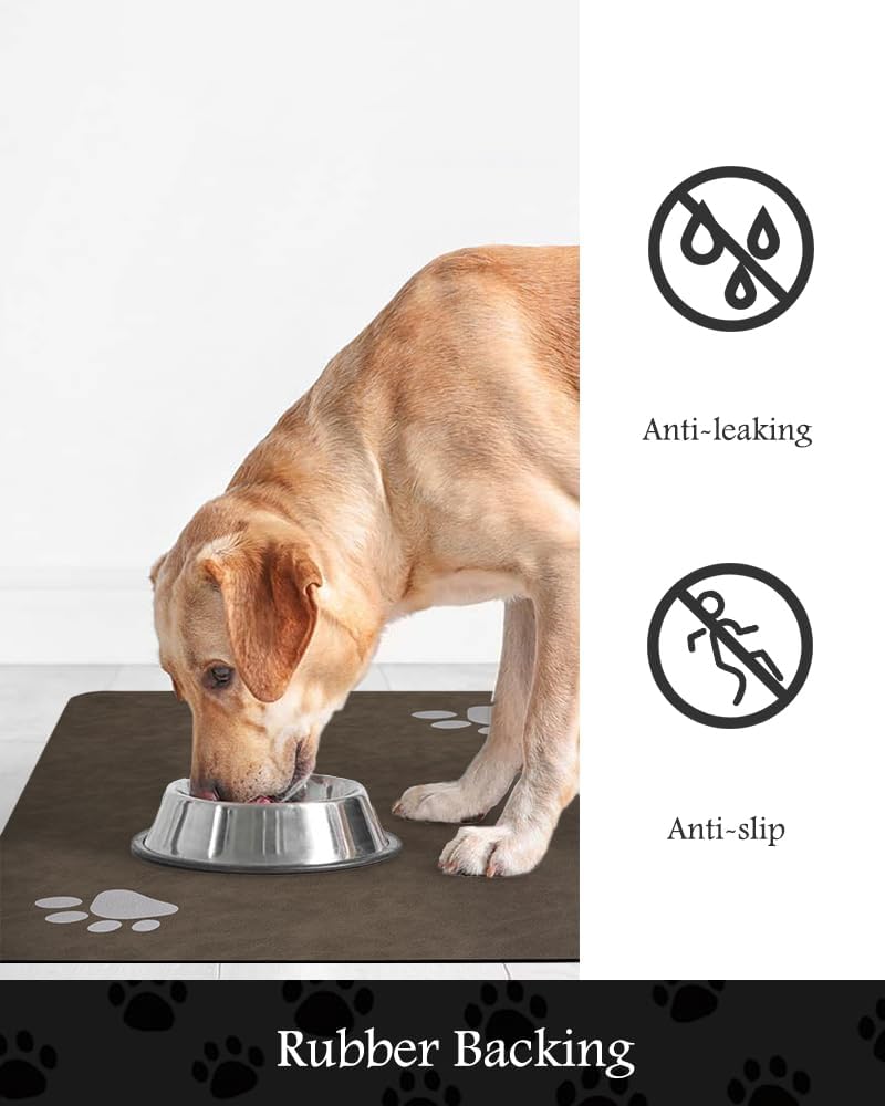 Pet Feeding Mat-Absorbent Dog Mat for Food and Water Bowl-No Stains Quick Dry Water Dispenser Mat-Dog Accessories Pet Supplies-Bowl for Messy Drinkers（Brown,23"x34" - Pet Explorer
