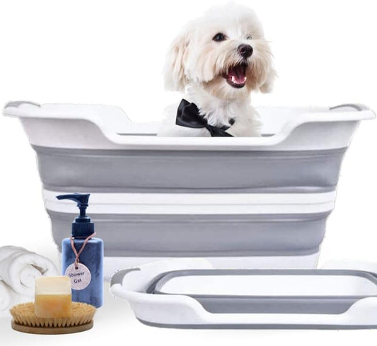 CYGNE Dog Bath Tub with Water Drain Plug, Collapsible Bathtub for Dog Washing and Grooming, Portable Foldable Space Saving Design for Pet Puppy Small Dogs Cats, BPA Free, Gray - Pet Explorer