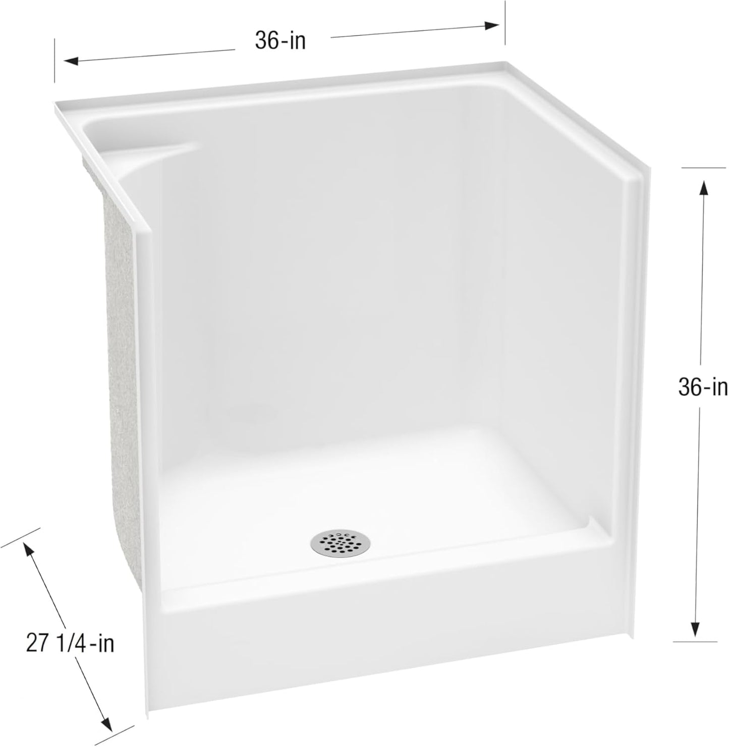 Laurel Mountain Odie 36" x 27" x 36" AcrylX Alcove Center Drain One-Piece Pet Shower in White with Hand-Held Sprayer in Chrome - Pet Explorer