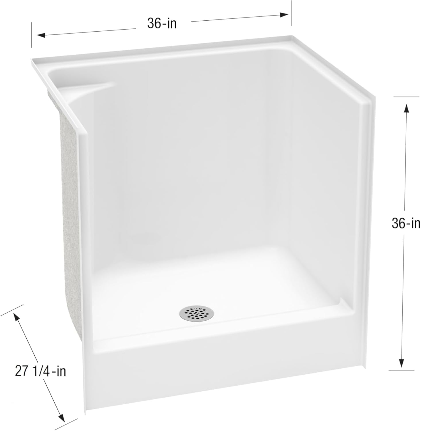 Laurel Mountain Odie 36" x 27" x 36" AcrylX Alcove Center Drain One-Piece Pet Shower in White with Hand-Held Sprayer in Chrome - Pet Explorer