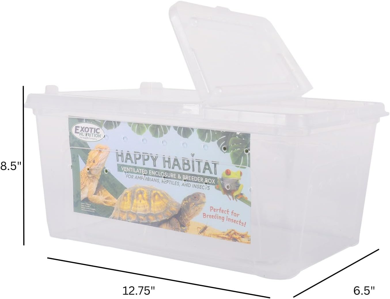 Happy Habitat - Ventilated Enclosure & Breeder Box - for Live Feeder Insects, Reptiles, Amphibians & Other Small Pets - Durable Plastic Portable Terrarium (Medium) - Pet Explorer