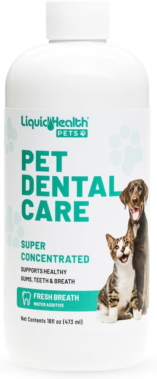 LIQUIDHEALTH Pet Dental Care Water Additive for Dogs & Cats - Fast Acting Pet Bad Breath Freshener, Dog Mouth Wash, Animal Oral Dental Rinse, Plaque & Tartar Teeth Cleaning Solution, USA Made (16 oz) - Pet Explorer