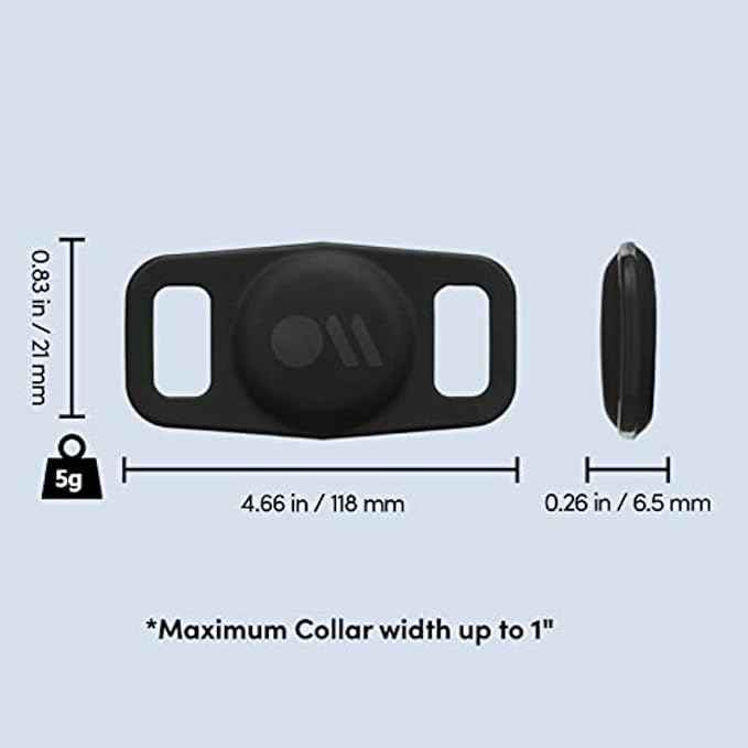 Case-Mate Airtag Dog Collar Holder - Durable, Water Resistant, Lightweight, and Protective Airtag Holder Tag - Easy to Insert Pet Collar Air Tag Loop - Compatible with Cat / Dog Collars - Black