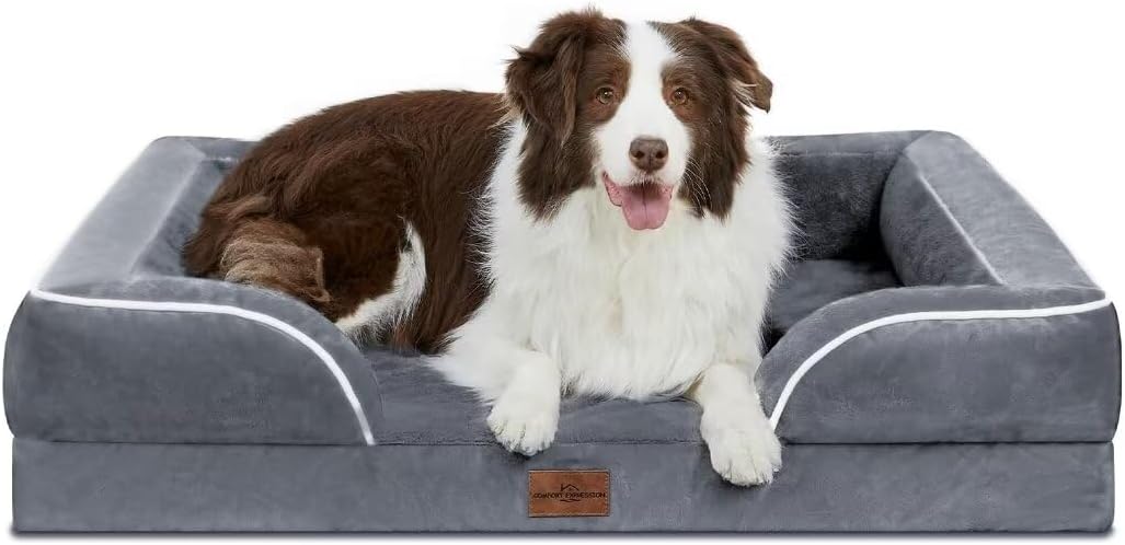 Comfort Expression Waterproof Large Dog Beds Orthopedic Foam Dog Beds Sofa Comfy Pet Bed with Washable Removable Cover & Non-Slip Bottom(Large,Dark Grey) - Pet Explorer