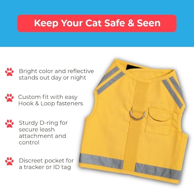 CAT SCHOOL Cat Harness and Leash Set for Outdoor Walks, Training, and Travel, Secure, Soft, Comfortable Cat Vest Harness with 10' Long Cat Leash, Easy to Use (Yellow, XS)