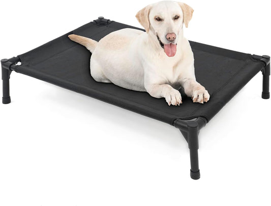 Elevated Dog Bed for Large Dogs, Raised Dog Cot Fits Up to 120 LBs, Heavy Duty Pet Cots with Durable Supportive Teslin Recyclable Washable Mesh, Indoor & Outdoor Pet Bed, Black - Pet Explorer
