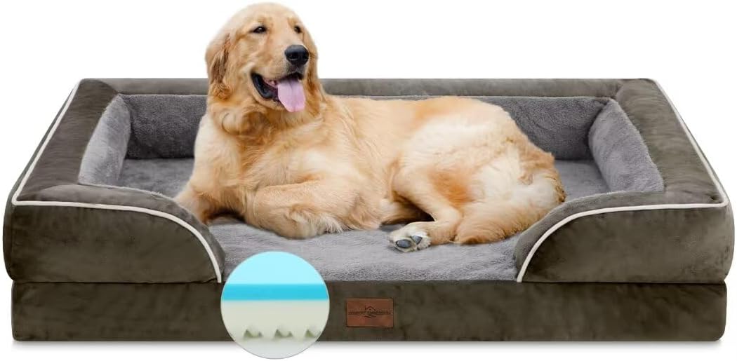 Comfort Expression Orthopedic Memory Foam Dog Beds, XL Dog Beds for Extra Large Dogs, Washable Dogs Beds with Removable Cover, Waterproof Pet Sofa Couch with Bolster(X-Large,Olive Green) - Pet Explorer
