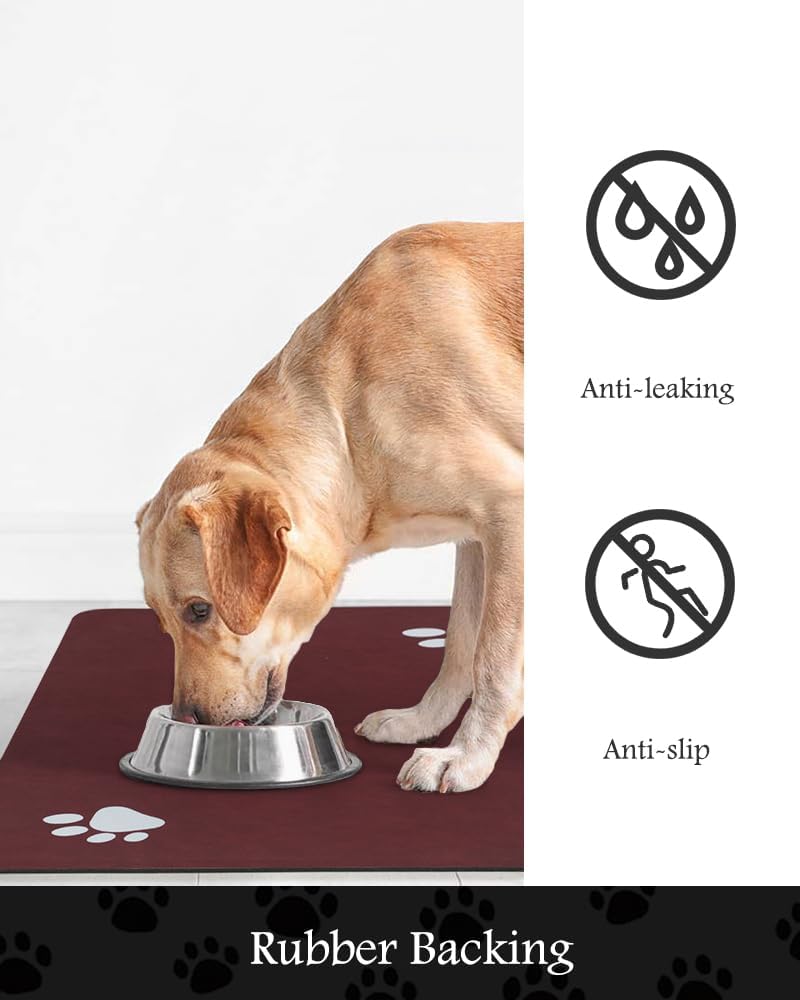 Pet Feeding Mat-Absorbent Dog Mat for Food and Water Bowl-No Stains Quick Dry Water Dispenser Mat-Dog Accessories Pet Supplies-Bowl for Messy Drinkers（RED,23"x34" - Pet Explorer