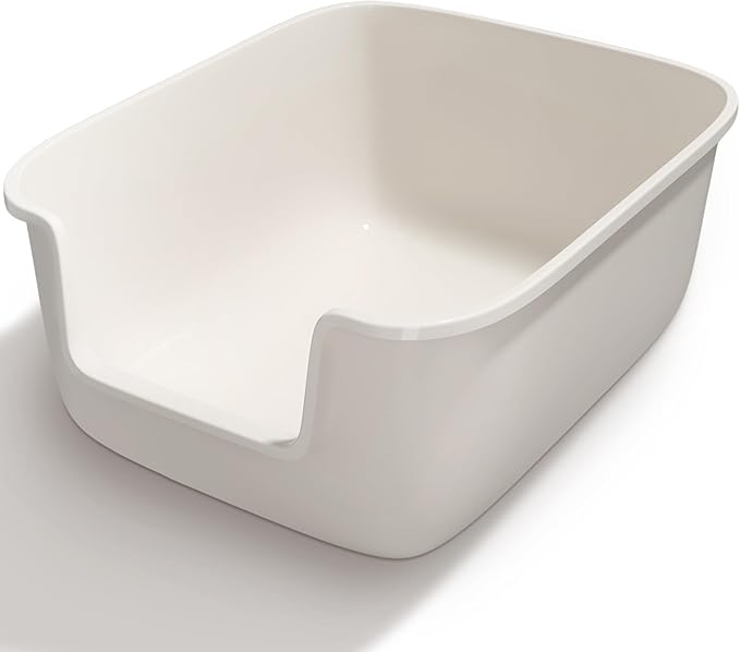 Vealind Large Cat Litter Box High Sided Entry Cat Litter Pan 50 x 40 x 22 CM, Anti-Splashing Deep Tall Cat Boxes for Indoor Cats Basics Kitty Litter Box (White)