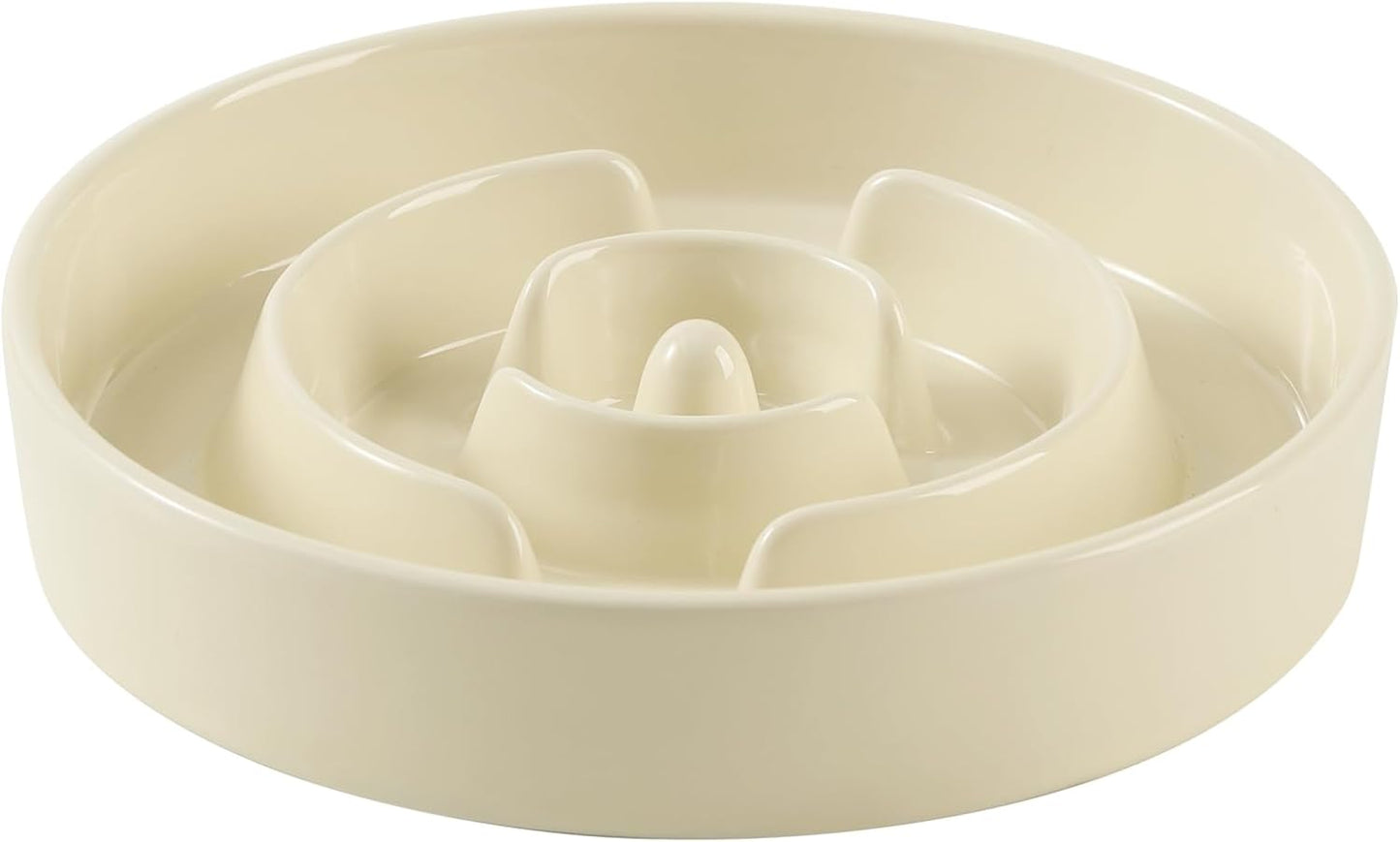 8.2inch Ceramic Slow Feeder Dog Bowl for Medium and Large Breed, Puzzle Dog Food Dish, Anti-Gulping, Pet Slow Feeder, Stop Bloat, Preventing Choking (Single Bowl-Beige) - Pet Explorer