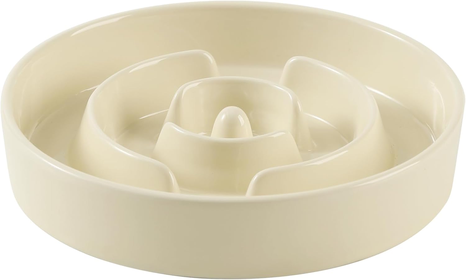 8.2inch Ceramic Slow Feeder Dog Bowl for Medium and Large Breed, Puzzle Dog Food Dish, Anti-Gulping, Pet Slow Feeder, Stop Bloat, Preventing Choking (Single Bowl-Beige) - Pet Explorer