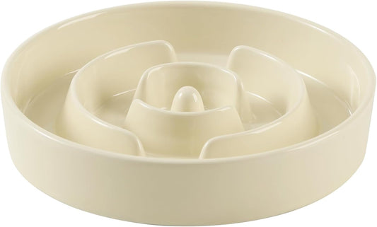 8.2inch Ceramic Slow Feeder Dog Bowl for Medium and Large Breed, Puzzle Dog Food Dish, Anti-Gulping, Pet Slow Feeder, Stop Bloat, Preventing Choking (Single Bowl-Beige) - Pet Explorer