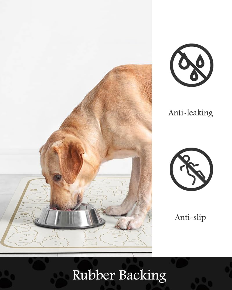 Pet Feeding Mat-Absorbent Dog Mat for Food and Water Bowl-No Stains Quick Dry Water Dispenser Mat-Dog Accessories Pet Supplies-Bowl for Messy Drinkers（FRAMEDOGS,17"x34" - Pet Explorer