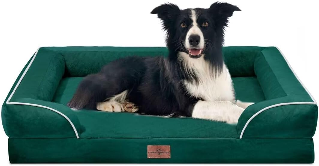 Comfort Expression Orthopedic Large Dog Beds, Waterproof Dog Beds for Large Dogs, Comfy Washable Pet Bed Sofa with Removable Cover & Non-Slip Bottom(Emerald) - Pet Explorer