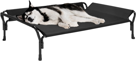 Veehoo Cooling Elevated Dog Bed, Raised Pet Cot with Guardrail & Slope Headrest, Durable & Breathable Teslin Mesh, Non-Slip Feet, Washable Dog Sofa Bed for Indoor & Outdoor, Large 47" x 32", Black - Pet Explorer