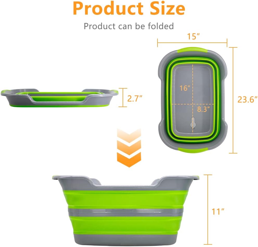 Multipurpose Collapsible Pet Bathtub with Drainage Hole for Puppy Small Dogs Cats, Portable Laundry Basket-Foldable Bathing Tub-Storage Organizer, 7.1 Gal/27L (Green,1) - Pet Explorer
