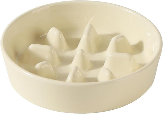 Ceramic 7.3 inch Dog Bowl Slow Feeder, Slow Pet Food Dish for Medium and Small Dog, Stop Bloat, Preventing Choking(Single Bowl, Beige) - Pet Explorer