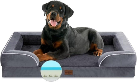 Comfort Expression Cooling Dog Bed, Jumbo Dog Bed for Extra Large Dogs, Memory Foam Orthopedic Bed, Large Breed Dogs, Waterproof Beds with Bolster & Removable Cover(Jumbo,Leaden Grey) - Pet Explorer