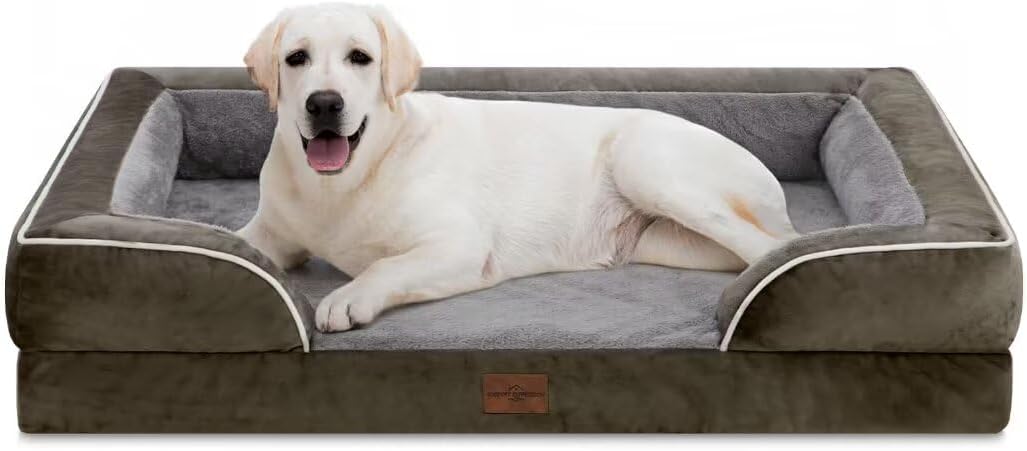 Comfort Expression Jumbo Breed Dog Bed, Large Dog Bed for Extra Large Dogs, Waterproof Orthopedic Dogs Beds, PV Washable Sofa Beds with Removable Cover & Non-Slip Bottom(Jumbo,Dark Green) - Pet Explorer
