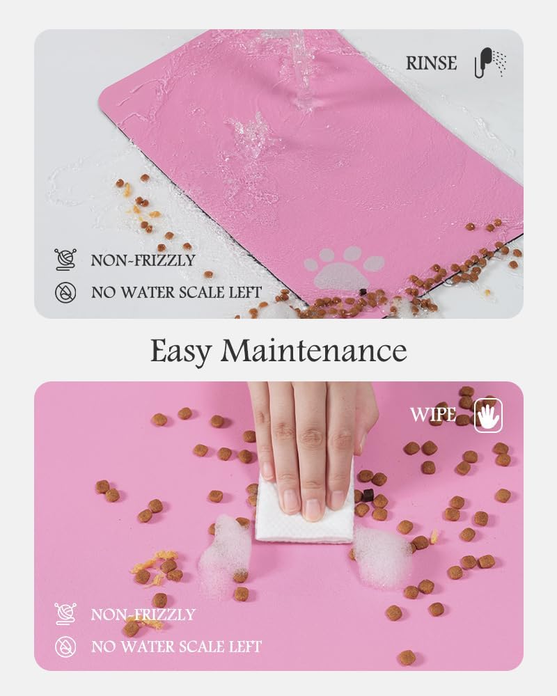 Pet Feeding Mat-Absorbent Dog Mat for Food and Water Bowl-No Stains Quick Dry Water Dispenser Mat-Dog Accessories Pet Supplies-Bowl for Messy Drinkers（BRIGHTPINK,23"x34" - Pet Explorer