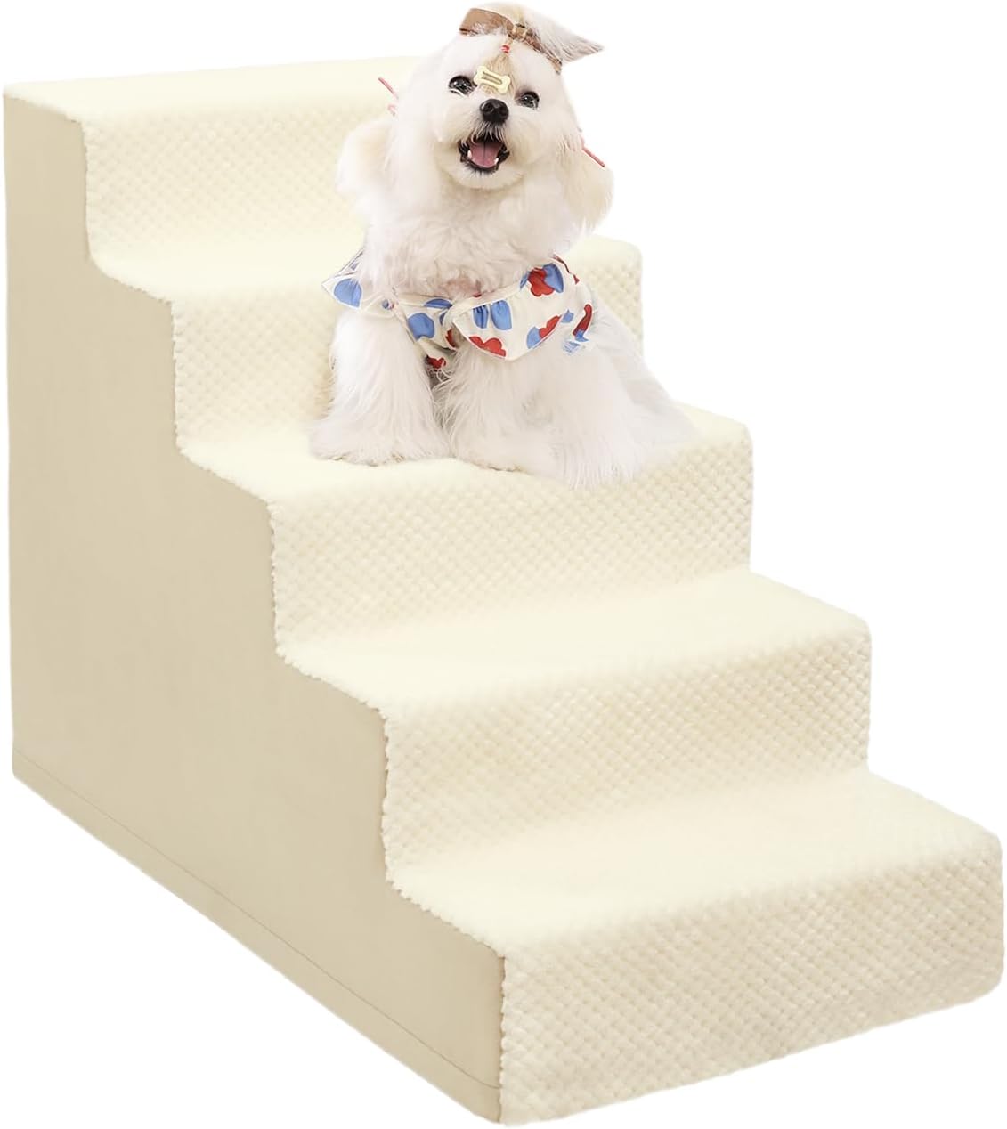 Dog Stairs for Small Dogs,22" H,5-Step Dog Steps for High Bed Couch and Sofa,Pet Stairs for Dogs and Cats Climbing with Non-Slip Bottom and Washable Cover,Beige - Pet Explorer