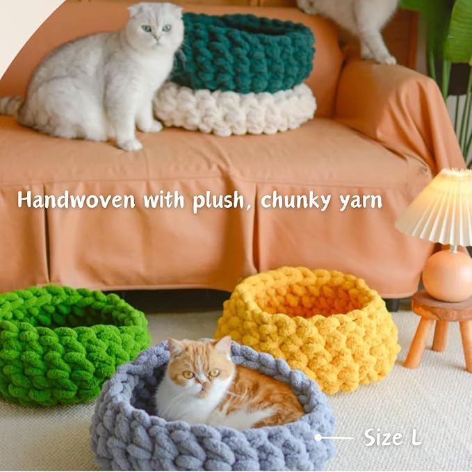 Cat Nest Bed – Premium Handwoven Washable Extra Soft Round Cave House for Indoor Kitten & Kitty, Small & Large (Grayish Blue,Medium) - Pet Explorer