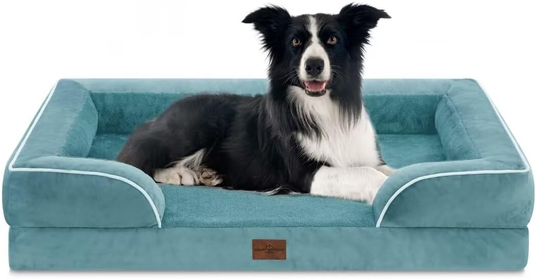 Comfort Expression Waterproof Large Dog Beds, Orthopedic Dog Beds for Large Dogs, Comfy Pet Bed Sofa with Washable Removable Cover & Non-Slip Bottom(Washed Blue) - Pet Explorer