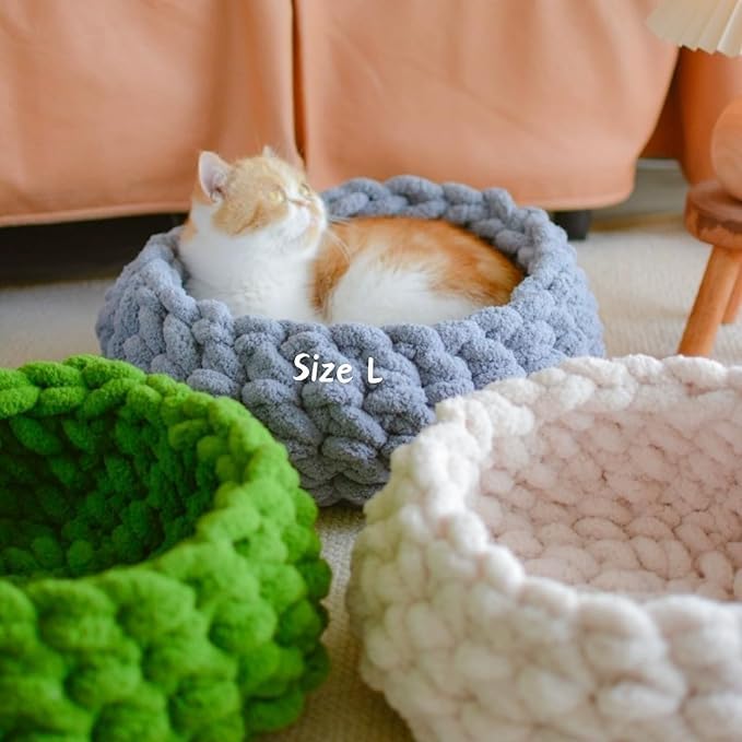 Cat Nest Bed – Premium Handwoven Washable Extra Soft Round Cave House for Indoor Kitten & Kitty, Small & Large (Grayish Blue,Medium) - Pet Explorer
