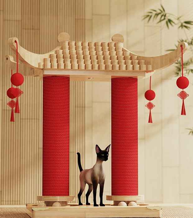 Premium Natural Hemp Double Pagoda Cat Scratcher, Durable Scratching Post for Indoor Cats, Stable Climbing Pole, Furniture Protector, Cat and Kitten Play Tower and Activity Center