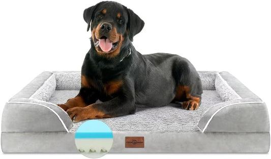 Comfort Expression Cooling Dog Bed, Orthopedic Memory Foam Dog Bed, Jumbo Beds for Extra Large Dogs, Large Breed Dogs Beds Waterproof with Bolster & Removable Cover(Jumbo,Light Grey) - Pet Explorer