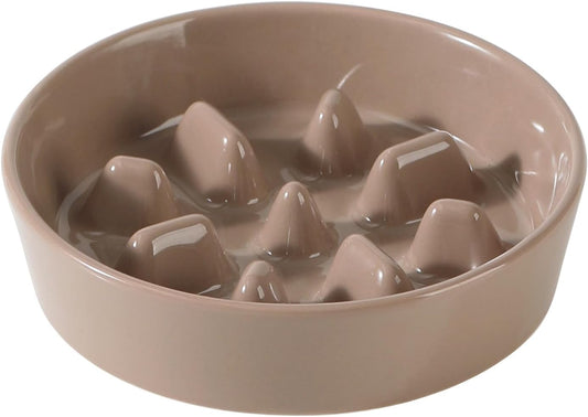 Ceramic 6.1inch Dog Bowl Slow Feeder, Slow Pet Food Dish for Small Dog and Cat, Stop Bloat, Preventing Choking(Single Bowl, Brown Coffee) - Pet Explorer