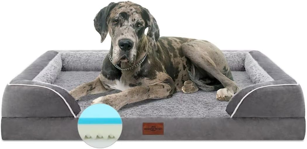 Comfort Expression Orthopedic Memory Foam Dog Beds for Giant Dogs, XXL Dogs Beds Washable, Waterproof Dog Beds with Bolster & Removable Cover(XX-Large,Silver Grey) - Pet Explorer