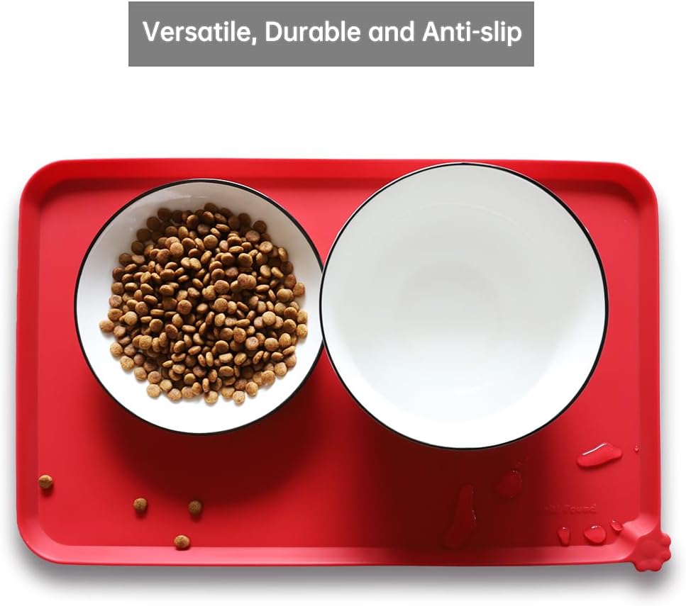 Hoki Found Silicone Pet Food Mats - Non Slip Dog Cat Bowl Mats - Classic Red - Pet Explorer