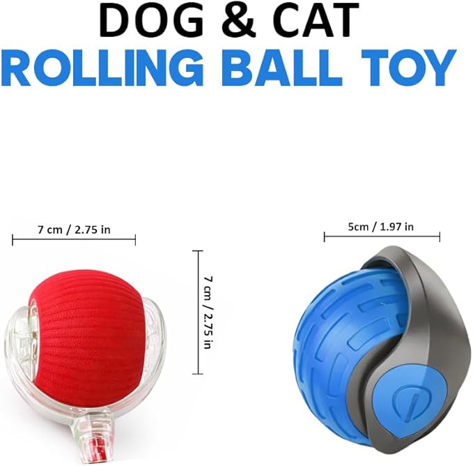 Interactive Cat Ball Toy – Smart Rolling Pet Ball with Obstacle Avoidance, USB Rechargeable, Cord Tail Design – Fun Enrichment Toy for Indoor Cats & Small Dogs (Blue + Red)