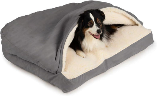 Snoozer Rectangle Cozy Cave Dog Bed - Indoor Dog Bed with Cover Cave, Covered Calming Burrow for Small Sized Pets with Blanket Attached, Enclosed, Washable - Small, Heather Gray - Pet Explorer