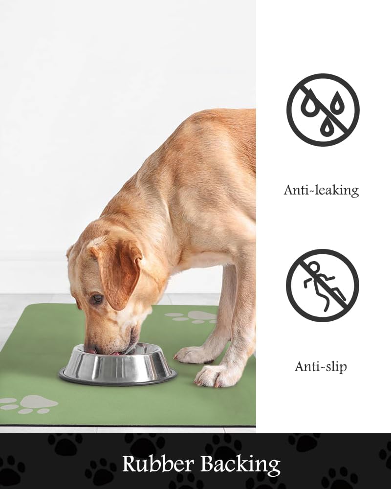 Pet Feeding Mat-Absorbent Dog Mat for Food and Water Bowl-No Stains Quick Dry Water Dispenser Mat-Dog Accessories Pet Supplies-Bowl for Messy Drinkers（Green,16"x24" - Pet Explorer