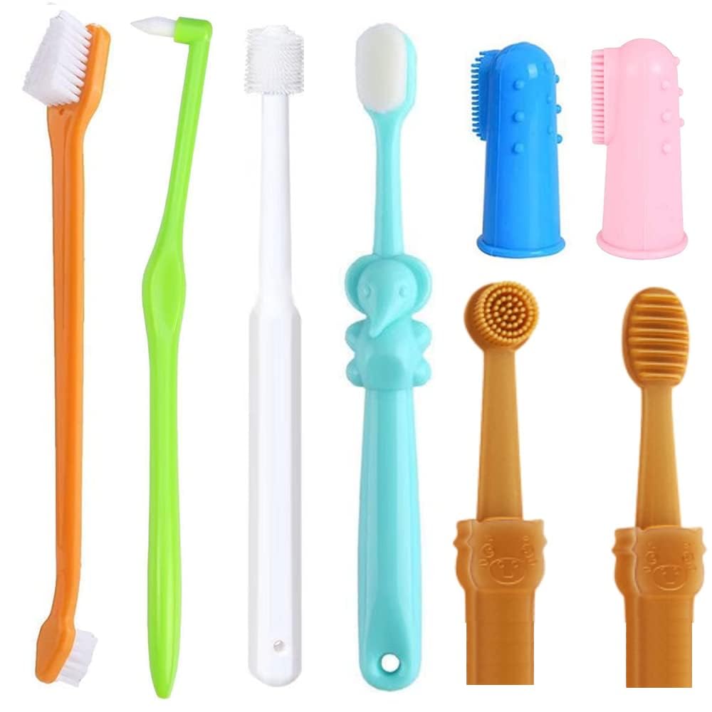 8 Pack Small Dog & Cat Toothbrush Kit, 360º Pet Toothbrush/Mini Head/Dual Head / 10000 Ultra-Soft Bristles Tooth Brush/Finger Toothbrushs for Cat Kitten Doggie Dental Care, Oral Hygiene - Pet Explorer