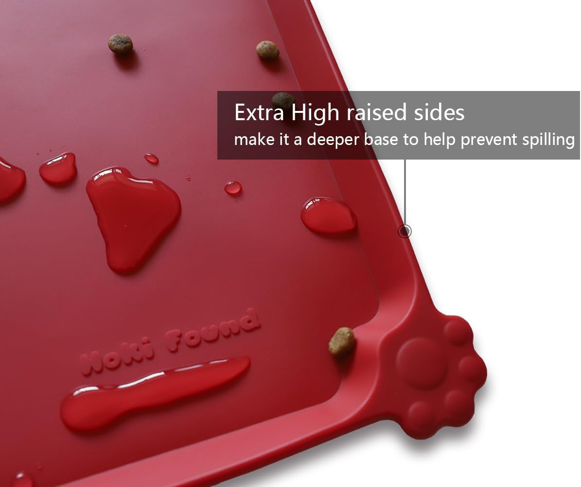 Hoki Found L Silicone Pet Food Mats Tray - Non Slip Pet Dog Cat Bowl Mats Placemat - Dog Pet Feeding Mat - Waterproof Dog Cat Food Mats -Pet Water Mats for Carpet - Classic red - Pet Explorer