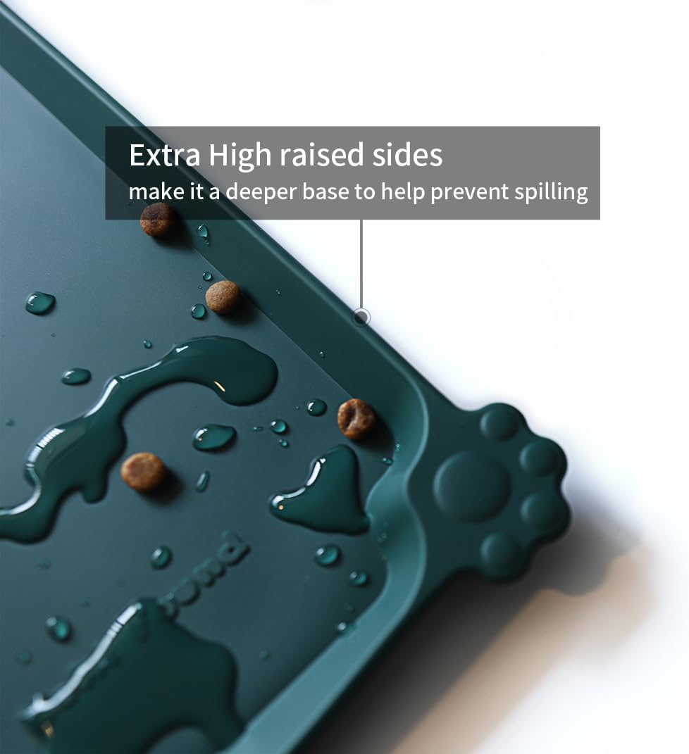 Hoki Found Silicone Pet Food Mats Tray - High-Lips Pet Dog Cat Bowl Mats - Dog Pet Cat Feeding Mat - Waterproof Dog Cat Food Mats -Pet Water Mats for Floors - Dark Cedar - Pet Explorer